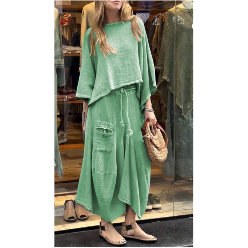 Женский весенне-осенний свободный повседневный комплект Топ с рукавом средней длины и асимметричным дизайном + Юбка Комплект из двух предметов