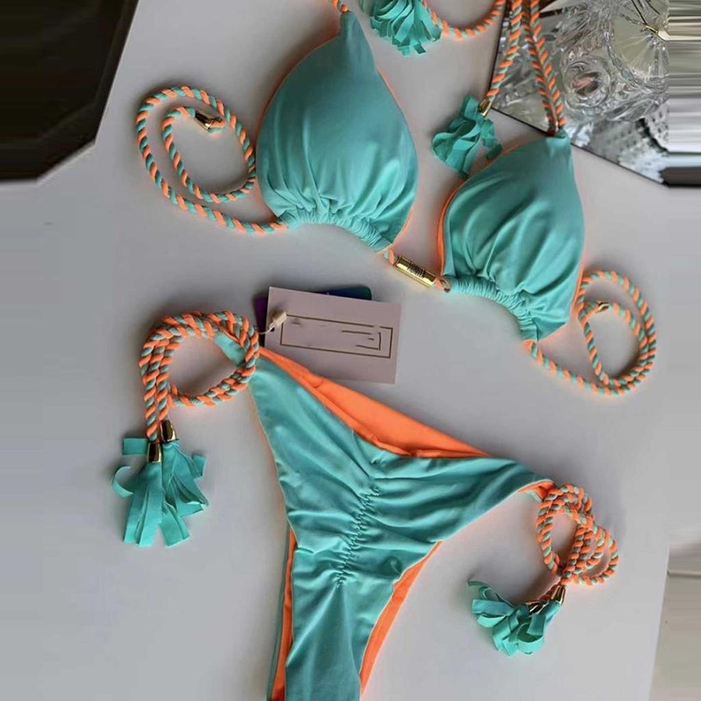 With Womens Bra Bikini Summer Pads And No Bra Support Vintage Solid Color Separate Swimsuit