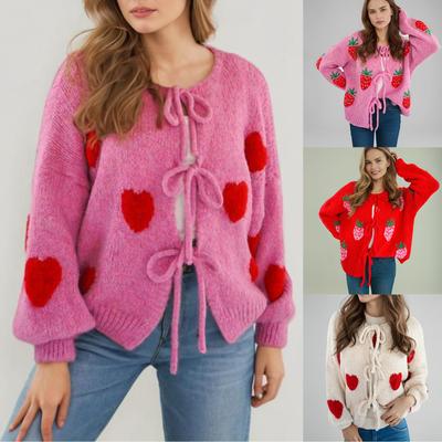 Вышивка в виде сердца с круглым вырезом и зимний свитер, повязка на кардиган, вязаный кардиган, куртка для женщин