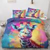 Забавный пододеяльник с жирафом Кинг 3 предмета Красочный комплект постельного белья с животными, Мягкий микрофибровый комплект пододеяльника с граффити и наволочками