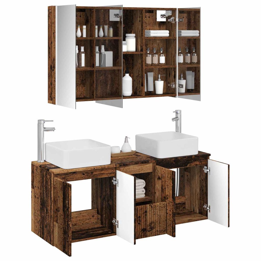 Bathroom Cabinet Set 4 pcs Reclaimed Wood Look Wood Based Material