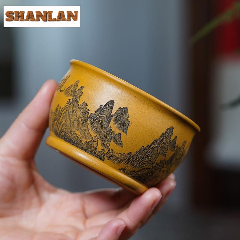 210ml Yixing Zisha View Mountains Teacup Vintage Tea Bowl Water Jug Tea-tasting Meditation Cup Jianzhan Master Cups Drinkware