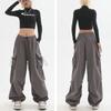 Летние модные брюки широкого кроя для уличной носки с классными девчачьими мешковатыми комбинезонами, повседневные брюки-харлан длиной до щиколотки с эластичным поясом на осень