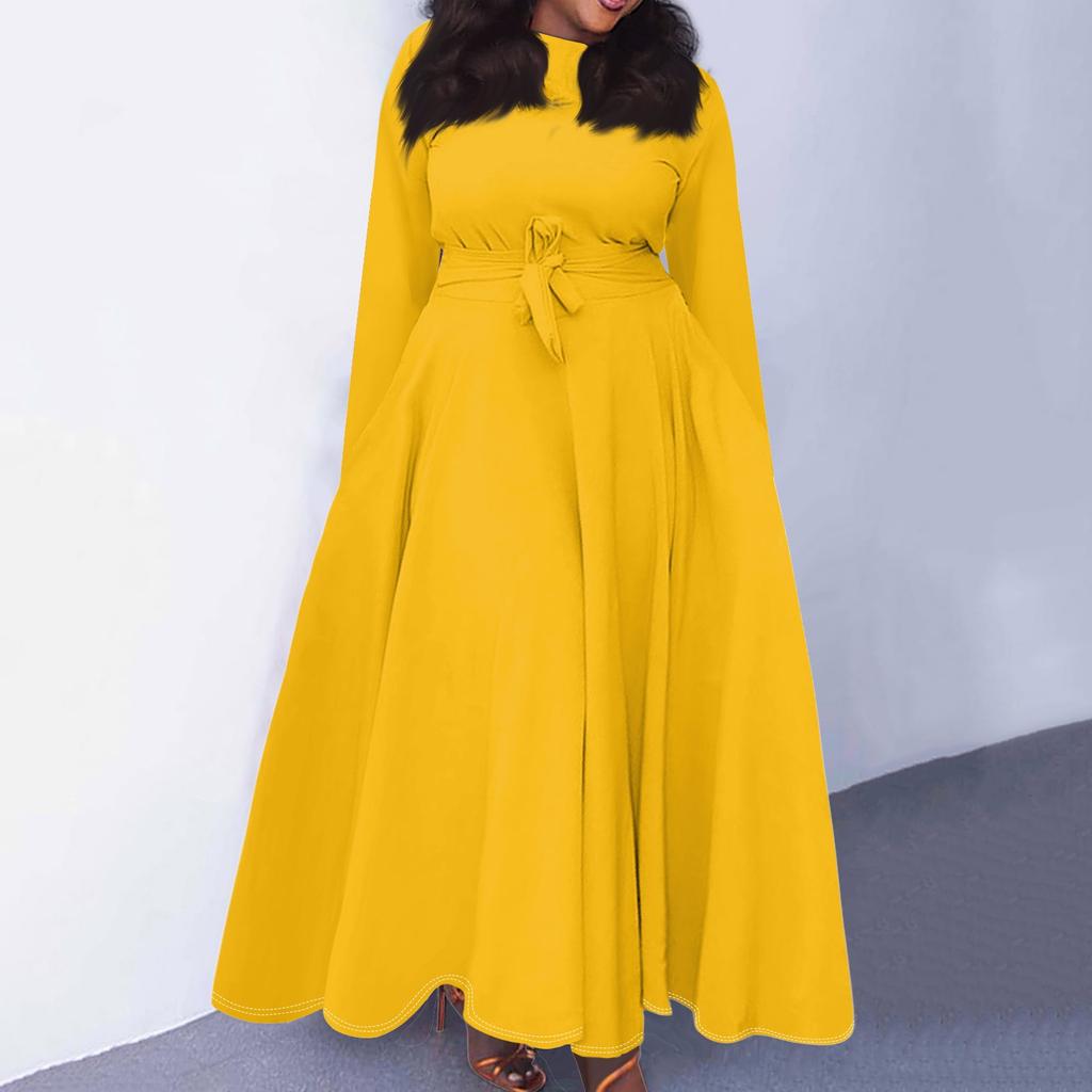 Женское повседневное модное платье большого размера с круглым вырезом и длинным рукавом с карманами на бретелях