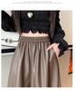 Women's Black PU Leather Midi Skirt - Spring/Autumn High Waist Pleated A-line with Hip-covering Slimming Design