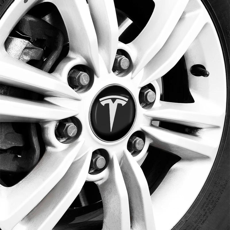 Car Sticker Tesla 4pcs 60mm Car Wheel Center Hub Cap Rim Cover Emblem Sticker For Tesla Model Y Model 3 S X Badge Emblem Auto St