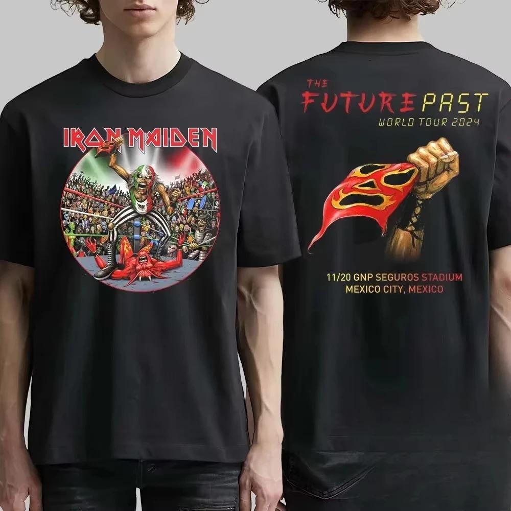 Iron Maiden The Future Past World Tour 2024 Eddie Двусторонний Графический Принт Хэви-метал Группа Уличная Одежда Футболка
