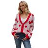 Autumn and Winter Women's Plus Size Sweater Valentine's Day Love Peach Knit Cardigan Pocket V-Neck Jacket