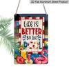2D Flat 1pc Life Is Better By The Pool Metal Plaque Sign 7.87x11.81inch - Aluminum Metal Tropical Poolside Decor for Patio, Backyard, Summer Home