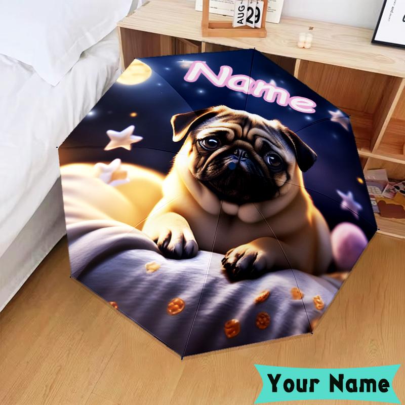 Custom Name Bulldog Comfortably Umbrella, Foldable Umbrella Suitable for Outdoor Shopping Travel Sports, Exquisite Gift for Family