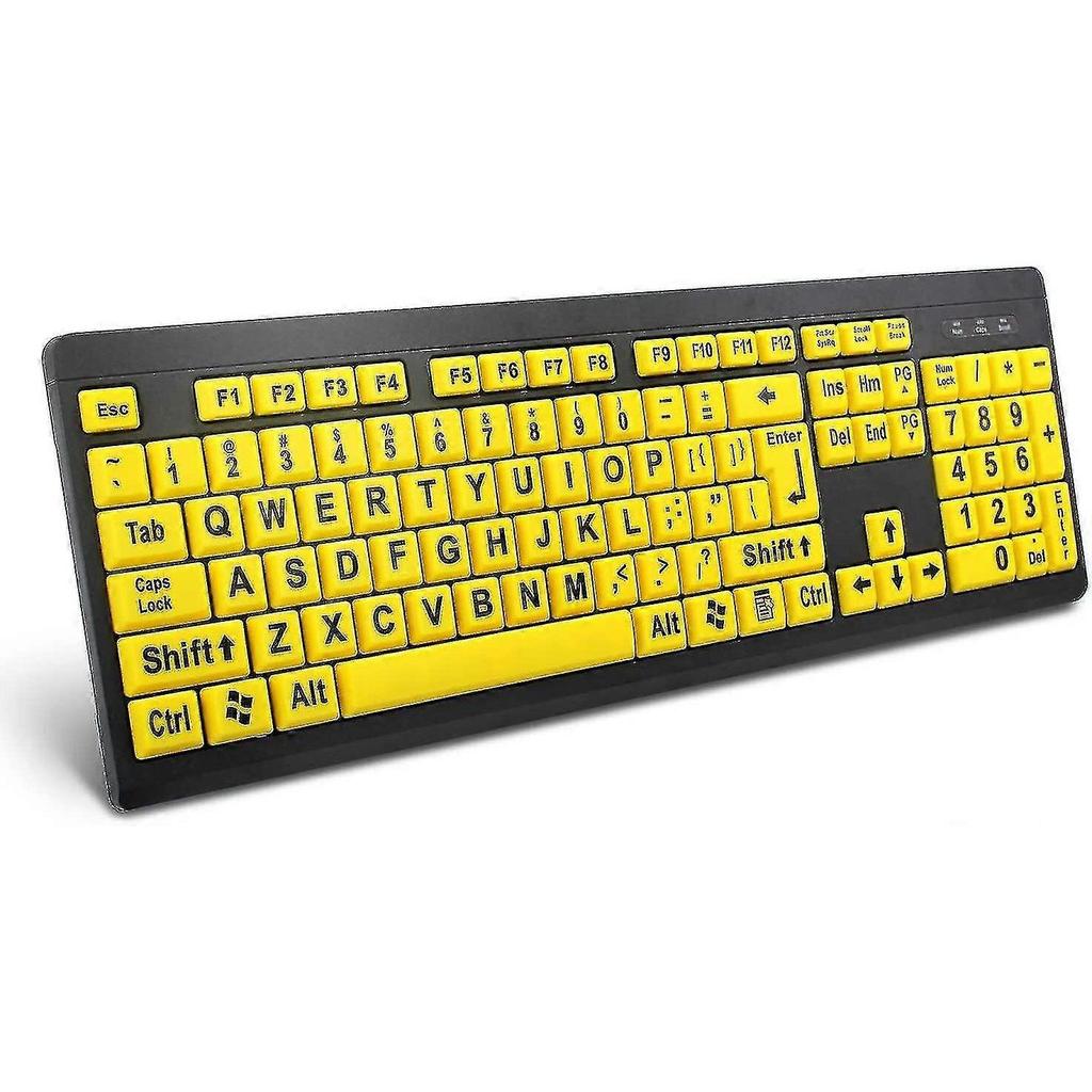Large Print Computer Keyboard, Wired Usb High Contrast Keyboard With Oversized Print Letters For Visually Impaired Low Vision Individuals (yellow+blac