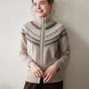 Fair Isle Jacquard Women's Color Block Cashmere Cardigan - 2025 Autumn/Winter Lapel Zipper Jacket
