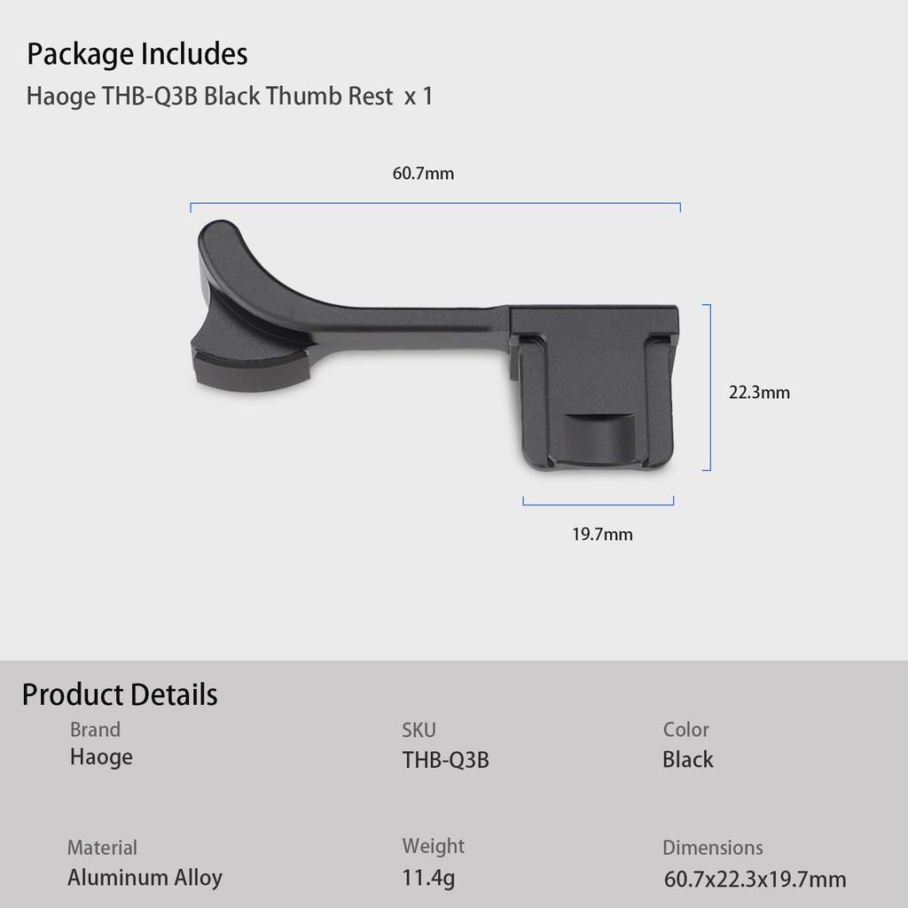 Haoge Metal Thumb Up Grip Leica Q3 Camera Digital Accessories Hot Shoe Thumb Up Rest Support Hand Grip THB-Q3B