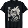 Funny Smoking Cat Cigarette Japanese Feline Art Sad Kitty T-Shirt