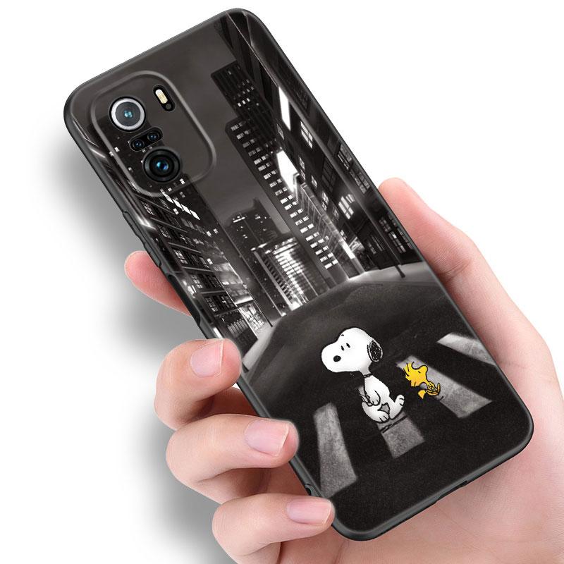 Cartoon Kawaii Snoopy Black Silicone Phone Case For Xiaomi POCO X3 X4 NFC F5 M3 M4 M6 X5 X6 Pro F3 F4 GT 5G C55 C65 M5