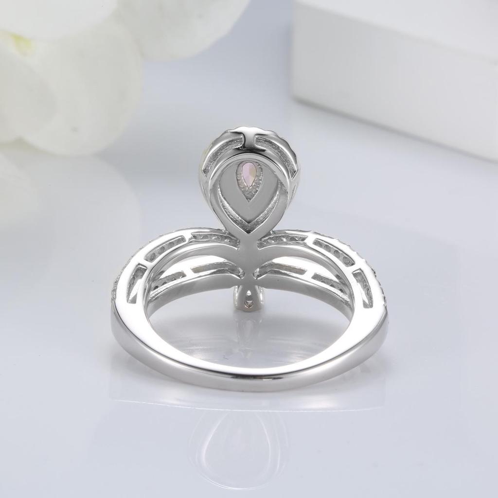 Женское кольцо из стерлингового серебра 925 пробы с розовым бриллиантом в форме капли - Стильное и универсальное