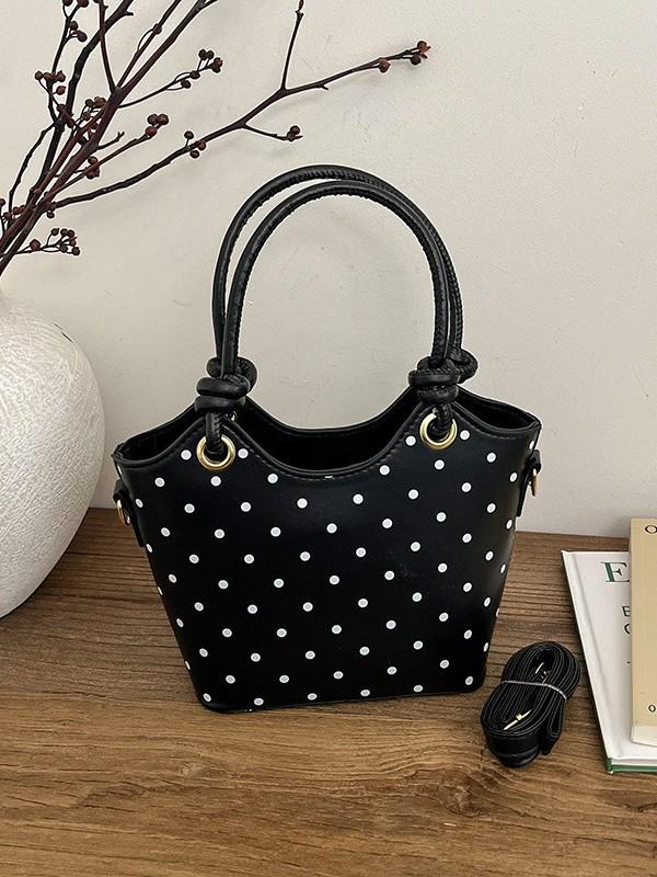 Женская сумка-тоут в горошек, лето 2026: Изысканная маленькая сумка-ведро через плечо для прогулок