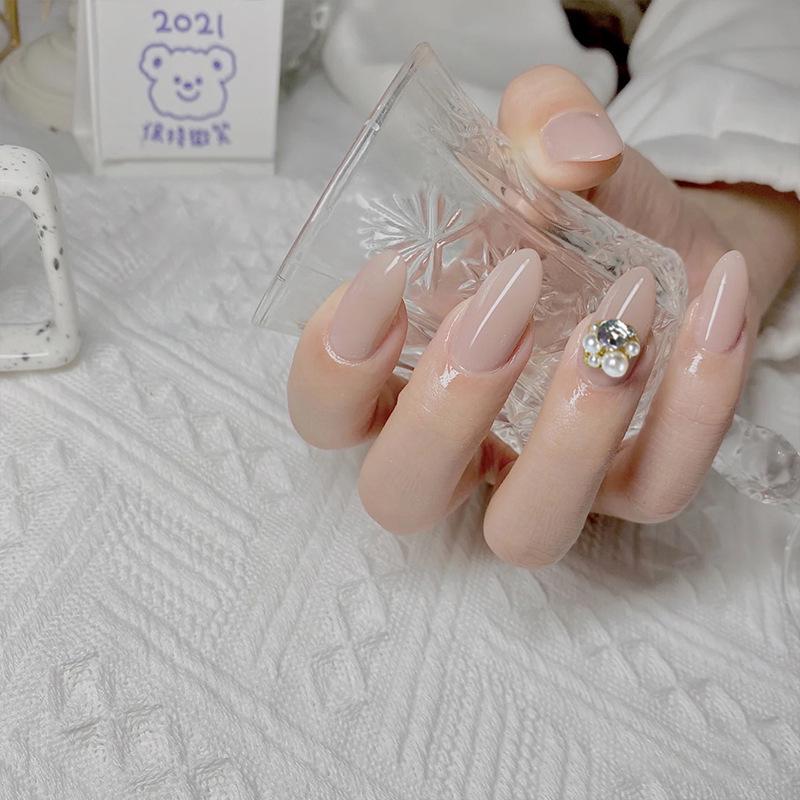 Elegant Nude Pearl Diamond Nail Stickers - Simple Wedding Wearable Nail Pieces