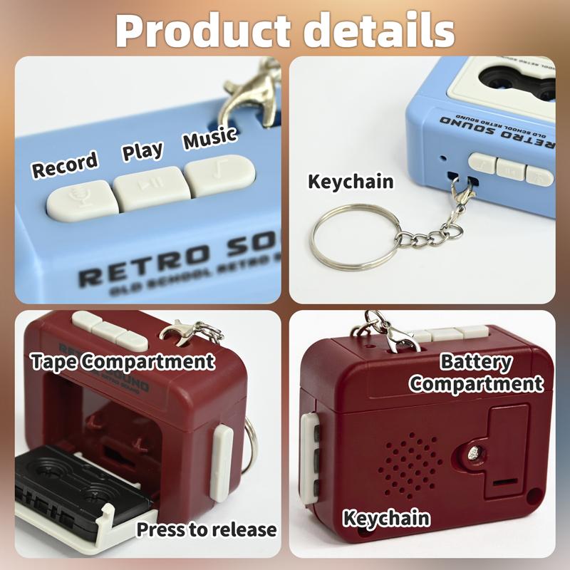 Retro Tape Recorder Keychain Mini Recording Music Box Keyring Backpack Small Pendant Decompression Ornament Birthday Couple Gift 6