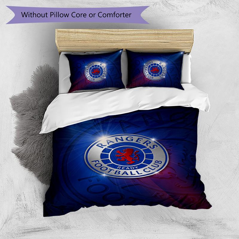 Rangers FC Печатный комплект постельного белья из 3 предметов Дышащий пододеяльник с наволочками Декоративное постельное белье для спальни дома