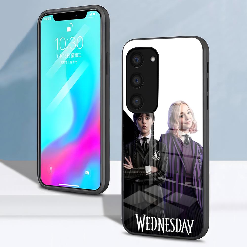 Крутой Чехол Для Телефона Девочка W-Среда Адамс Для Samsung S26 S25 S24 FE S23 S22 S21 Plus S20 Ultra Note20Ultra Черное Стеклянное Покрытие