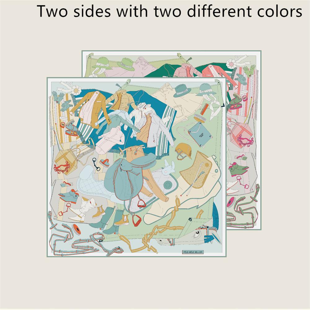 POBING Curled Twill Silk Scarf Women Funny ICE CREAM Double Side Printed Square Scarves Wraps Echarpes Foulards Femme Hijab 70CM