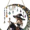 Halloween Moon Witch Hanging Decoration Stained Glass 2D Flat Acrylic Faux Crystal Pendant Witch Suncatcher Wall Window Hanging Sign Ornament
