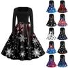 Women's Fashion Casual Square Neck Slim Christmas Printed Long Sleeve Dresses