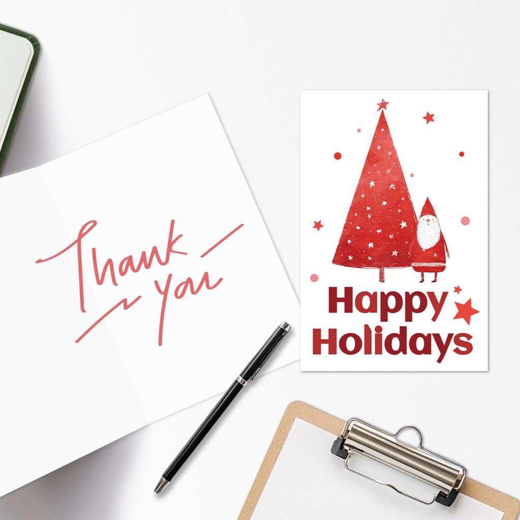 10PCS Christmas Greeting Cards Set with Envelopes, Cartoon Hand-drawn Xmas Cards for Holiday Wishes & Gifts