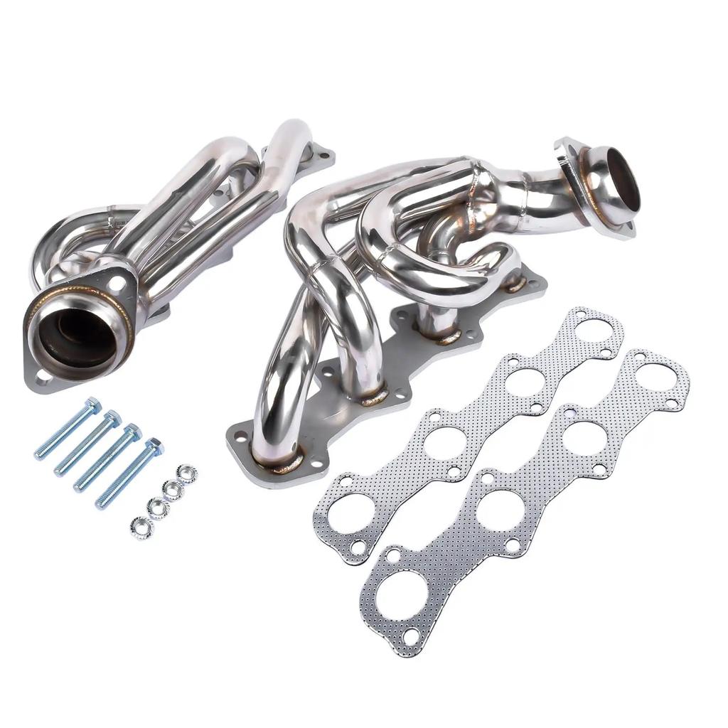 AP03 Shorty Manifold Header for Ford F150 F250 1997 1998 1999 2000 2001 2002 2003 5.4L V8 Engines Chrome Polished