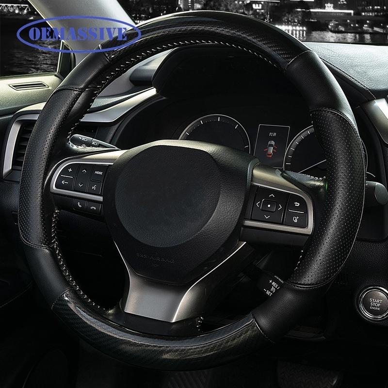 Carbon Fiber Car Steering Wheel Cover Perforated Leather 38cm 15 inch For Toyota RAV4 Hilux Corolla Camry Prius Land Cruiser