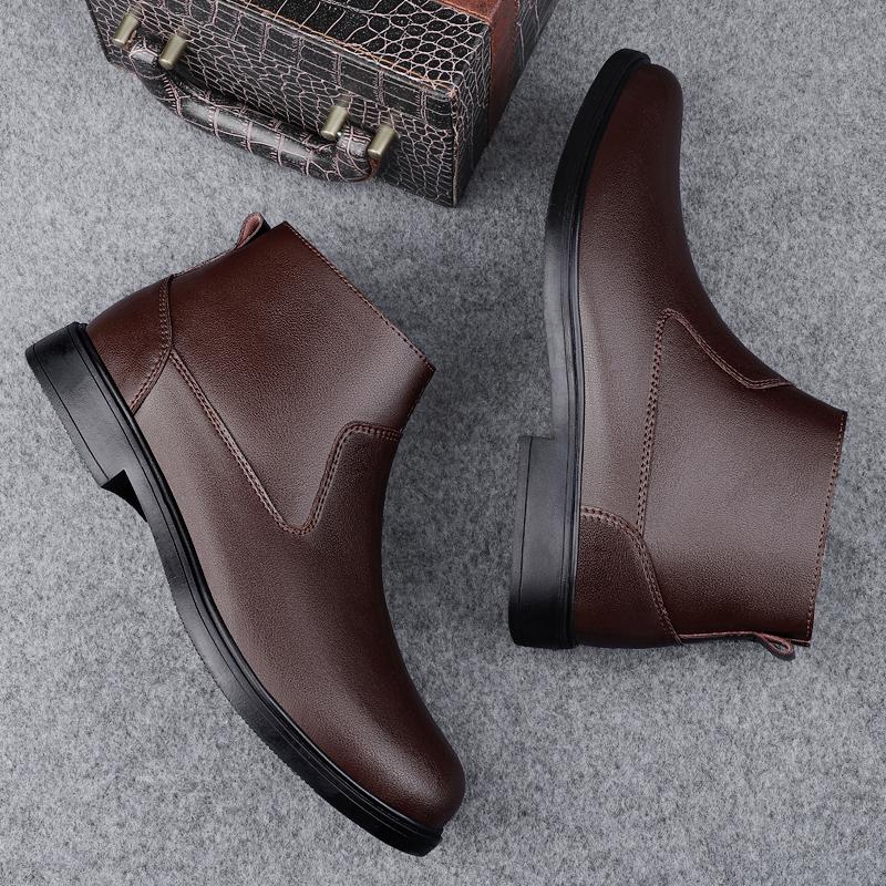Высококачественные мужские теплые ботинки челси из натуральной кожи, ретро-ботинки по щиколотку, модные роскошные брендовые мужские ботинки без застежек, повседневная зимняя обувь