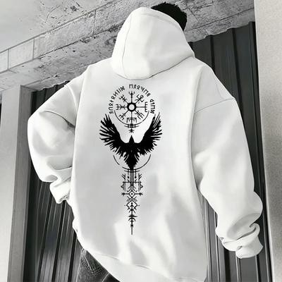 Новинка 2025 года: мужская толстовка однотонного цвета высокого качества с рисунком в виде древнего викингского ворона, осенне-зимняя повседневная спортивная куртка.