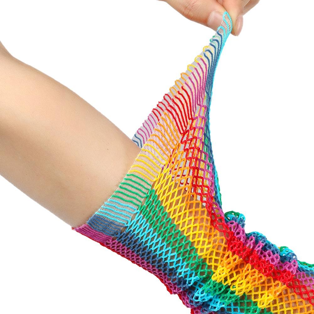 Rainbow Fishing Net Gloves Highly Elastic Long Gloves Hot Sale Hollow Mesh Gloves Sexy