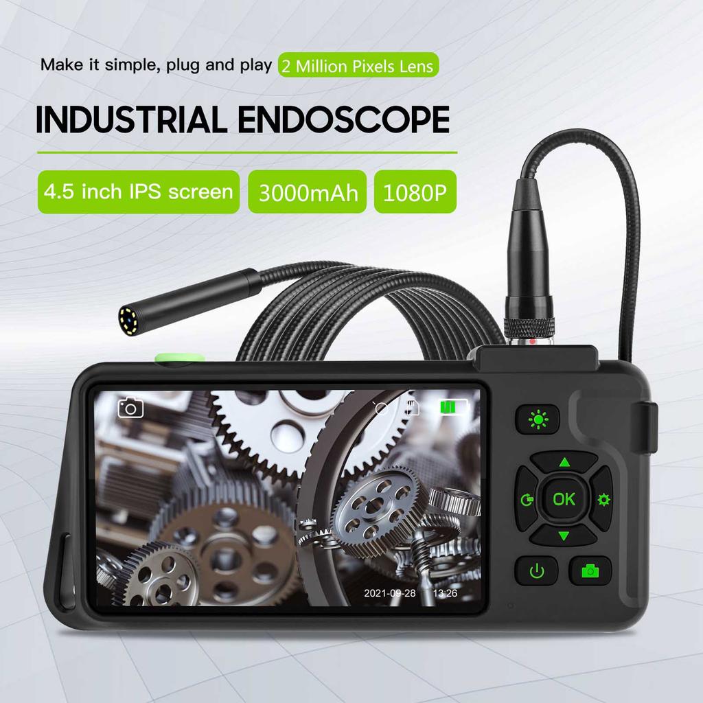 Industrial Endoscope with 4.5-inch IPS Color Display 1080P Photos Videos Snake Camera with 8 LED