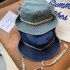 Big Brimmed Denim Bucket Hat Letter Sunscreen Hat Retro Jeans Fisherman Hat  Travel