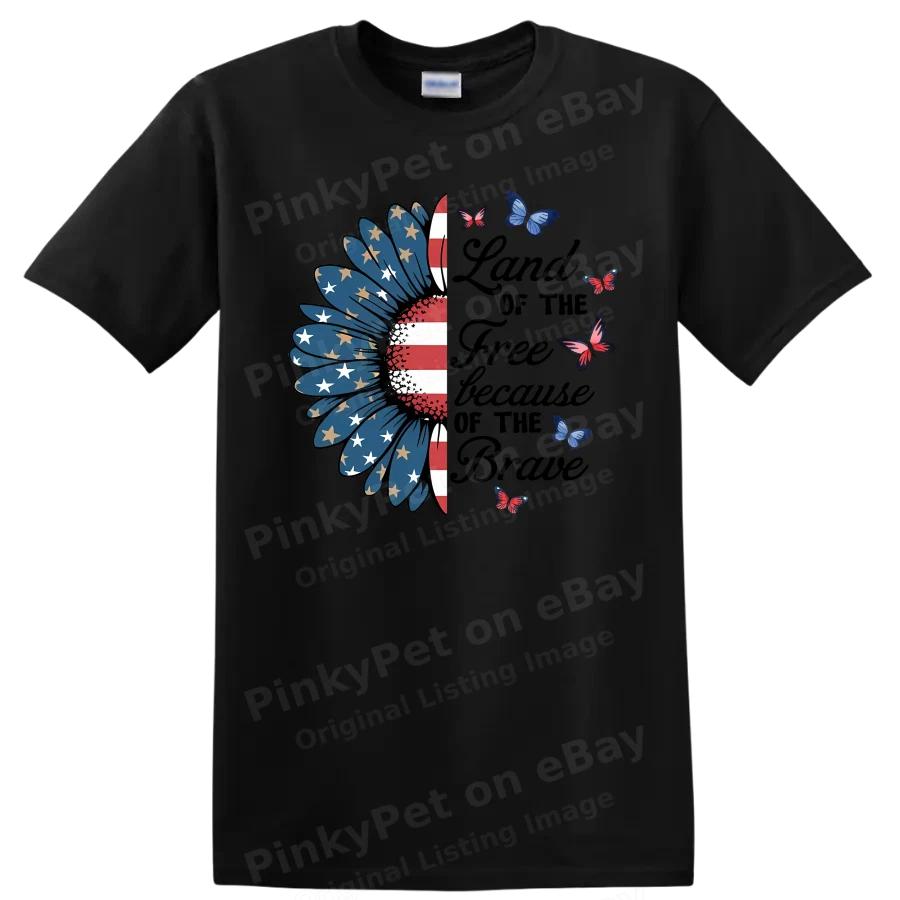 American Flag Flower Butterfly Graphic Print T Shirt Cute Summer Tee