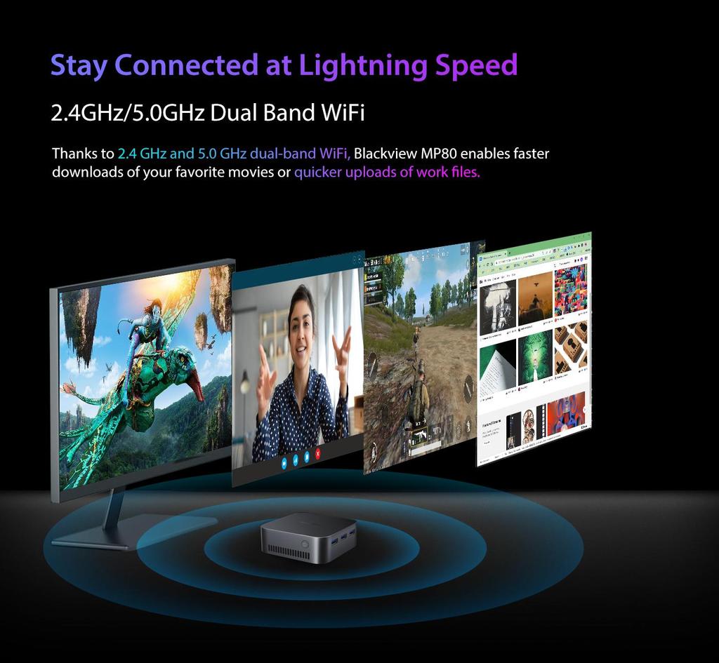 Blackview MP80 Mini PC Intel 12th N97 16 ГБ+512 ГБ/1 Тб Mini Desktop Computer Support Dual LAN 3*HDMI USB 3.0 WiFi 2.4/5G 4K UHD НОВЫЙ