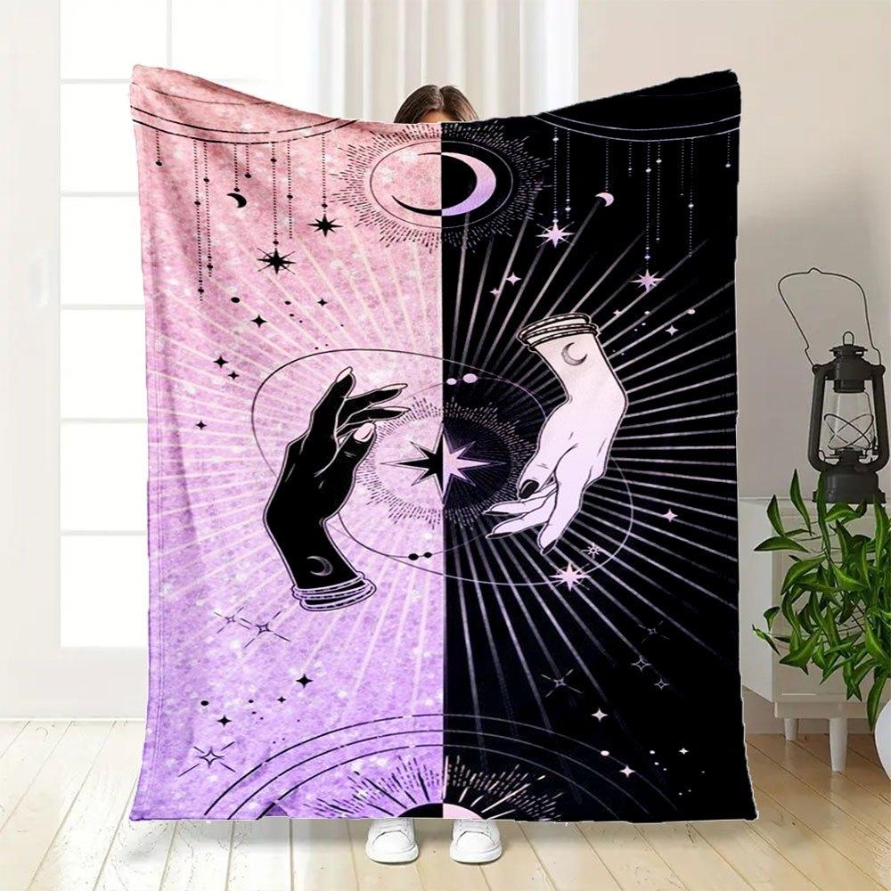 "Magical Hands: Celestial Stars Moon Crescent Illustration Art Print"Blanket Flannel Throw Blanket for Sofa, Bed, Travel, Camping, Office