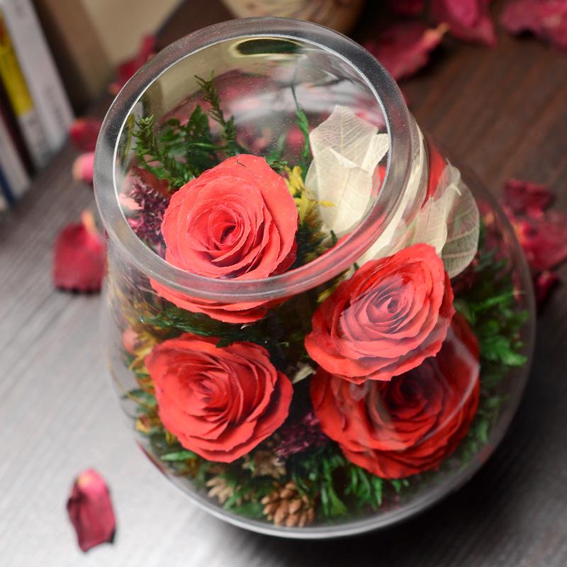 Thailand Red Rose Preserved Flower with Glass Cover – Valentine's and Christmas Gift