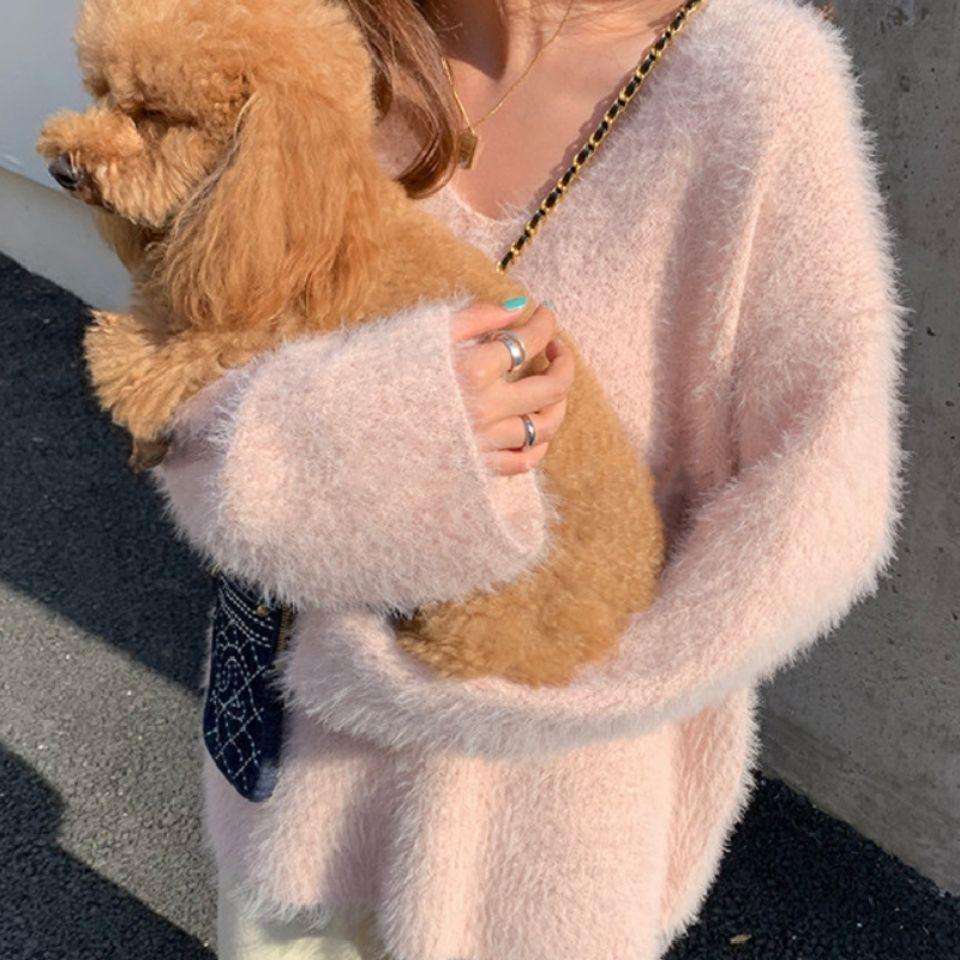 Женский осенний пуловер с V-образным вырезом и открытыми плечами – Нежный, свободный, белый вязаный топ с длинными рукавами