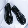 Small Leather Shoes, Teenagers with One Foot, Loafers, Platform Black Fashion Men's Casual Leather Shoes.