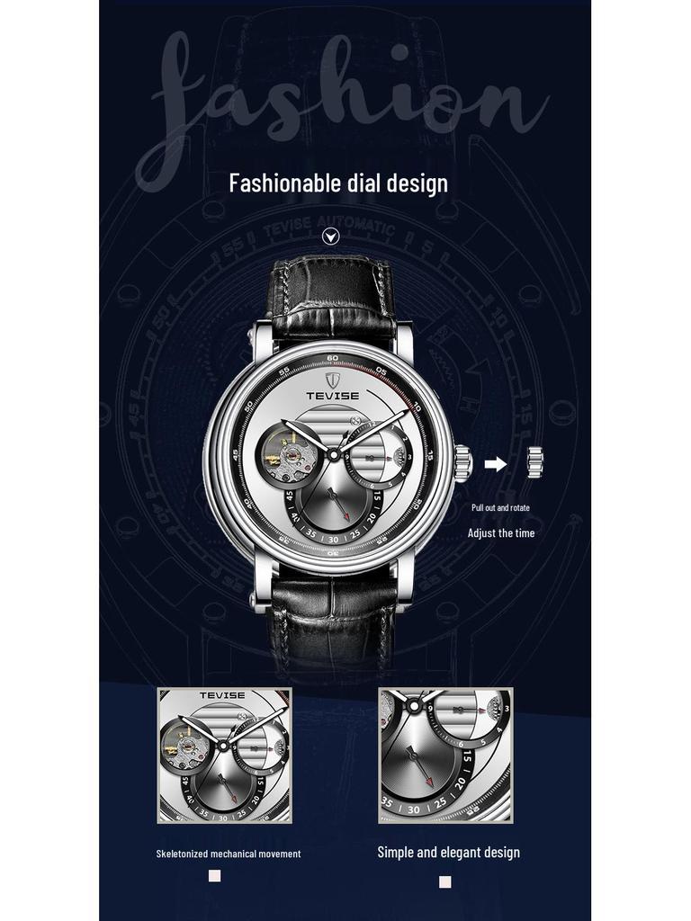 TEVISE Men's Waterproof Luminous Minimalist Automatic Mechanical Watch