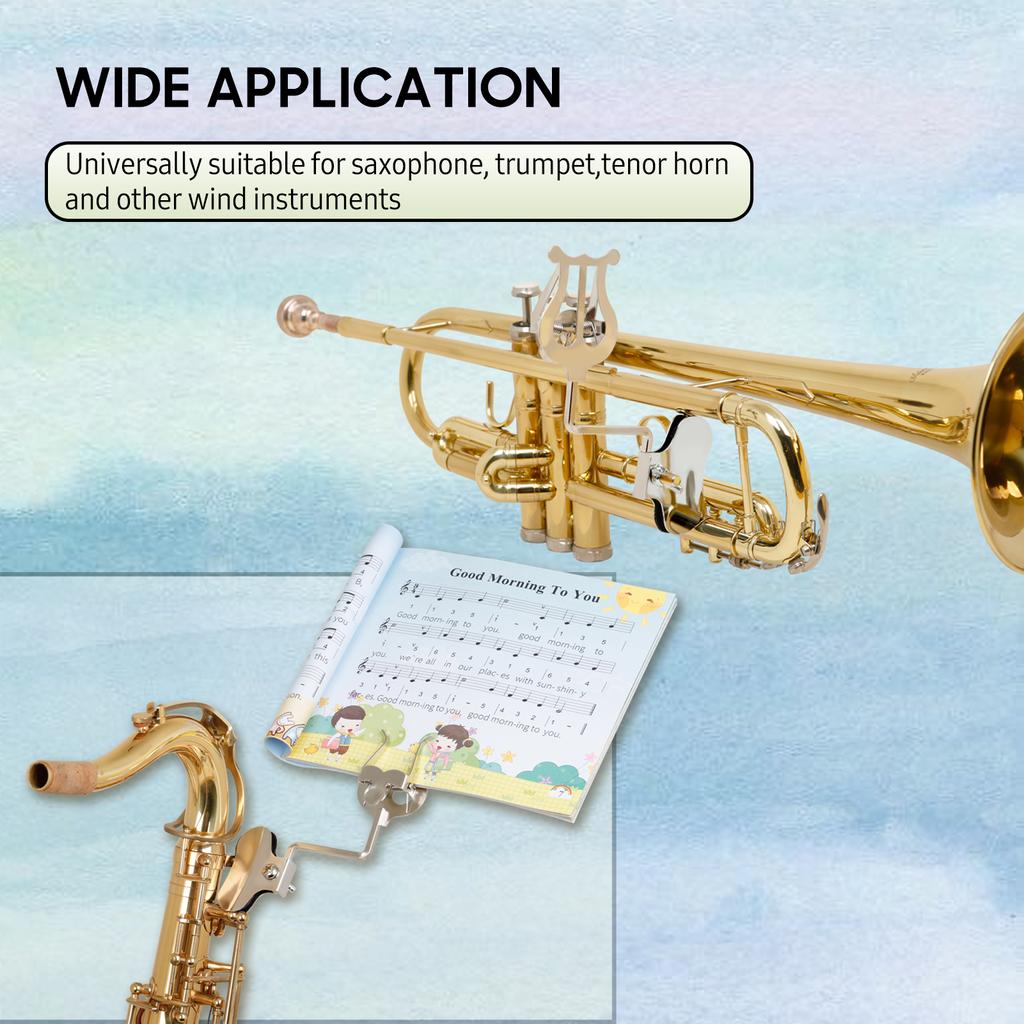 Portable Clamp On Music Stand for Saxophone Tenor Horn Trumpet Universal Marching Lyre Sheet Clip Holder for Wind