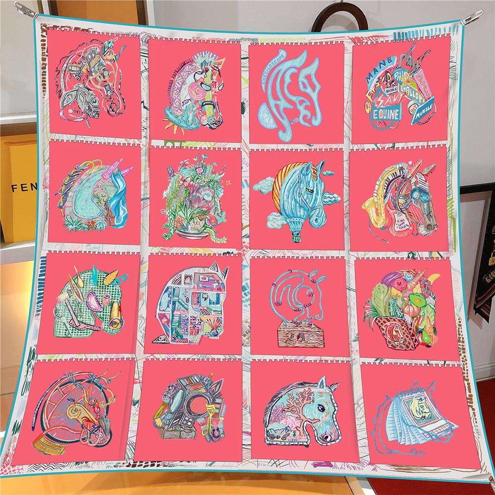 New Silk Scarf Women Horse Head Triangle Scarves Head Echarpes Silk Foulards Femme Wraps Beach Shawls Bandana Lady Hijabs