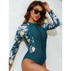 CHARMLEAKS Women's Swimsuit Long Sleeve Printed Surfing Suit Zipper Style Swimsuit One-piece Swimsuit Large Conservative Diving Suit Rash Guard