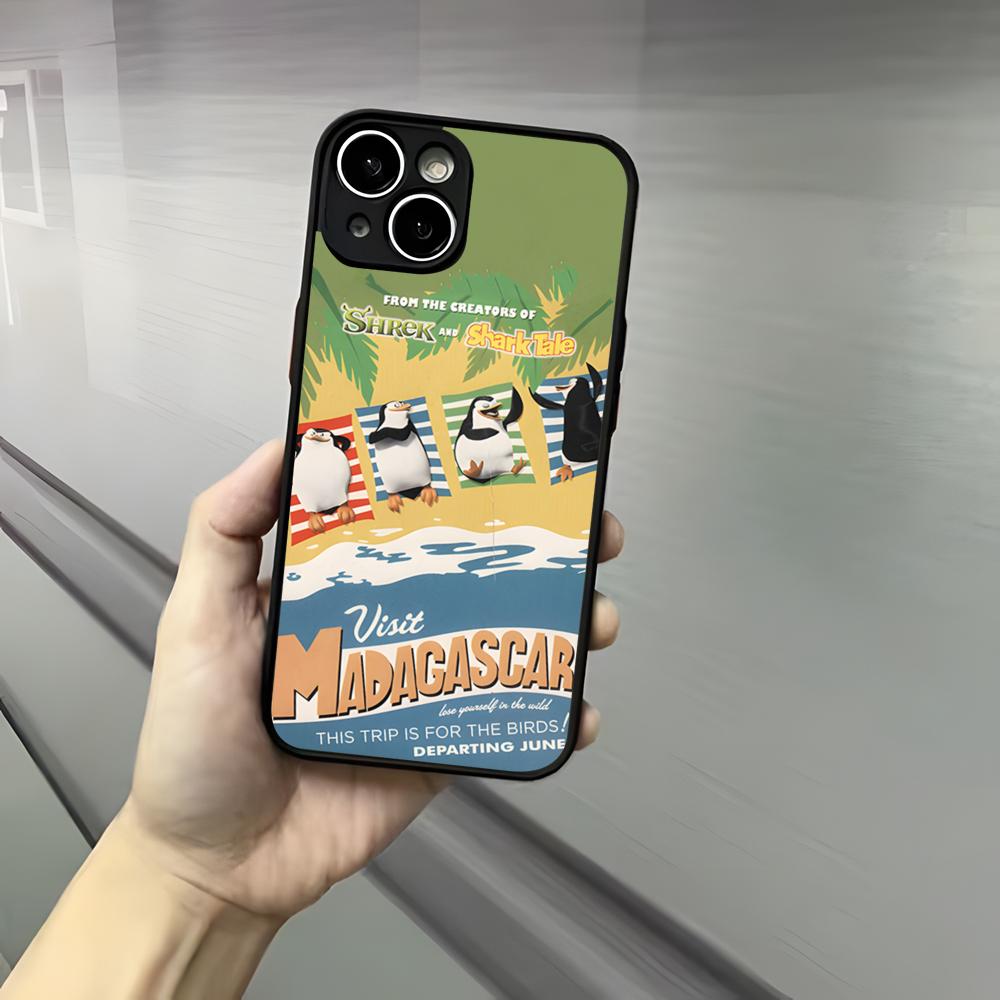 M-Madagascar Penguin Phone Case For Iphone 17 16 15 14 13 12 Pro Max Xr Air Plus Skin Feel Black Hard Shell Cover