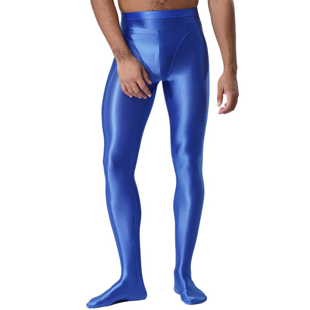 Мужские блестящие колготки с закрытыми стопами Глянцевый мокрый вид Эластичная талия Облегающие леггинсы Плотно облегающие брюки