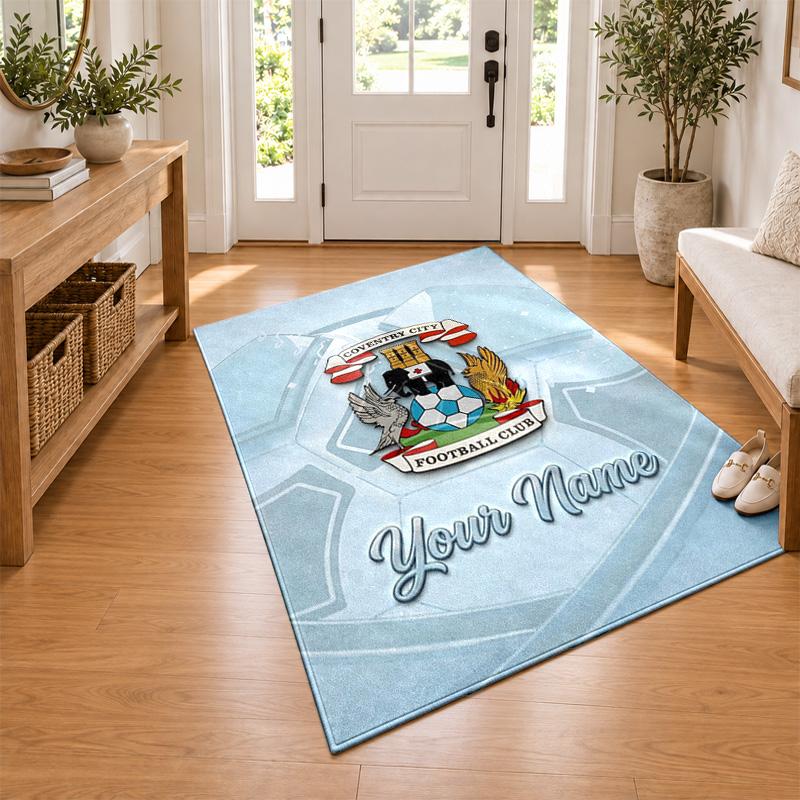 Coventry City F.C. Custom Name Personalized Rug Non‑Slip Doormat Floor Carpet Housewarming Birthday Gift for Family Friends