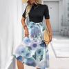 Women's Fashion Casual Belt Short Sleeve Round Neck Floral Elegant Temperament Dress